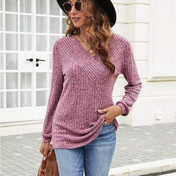 Women's Plus Size Long Sleeve V-neck Casual Top