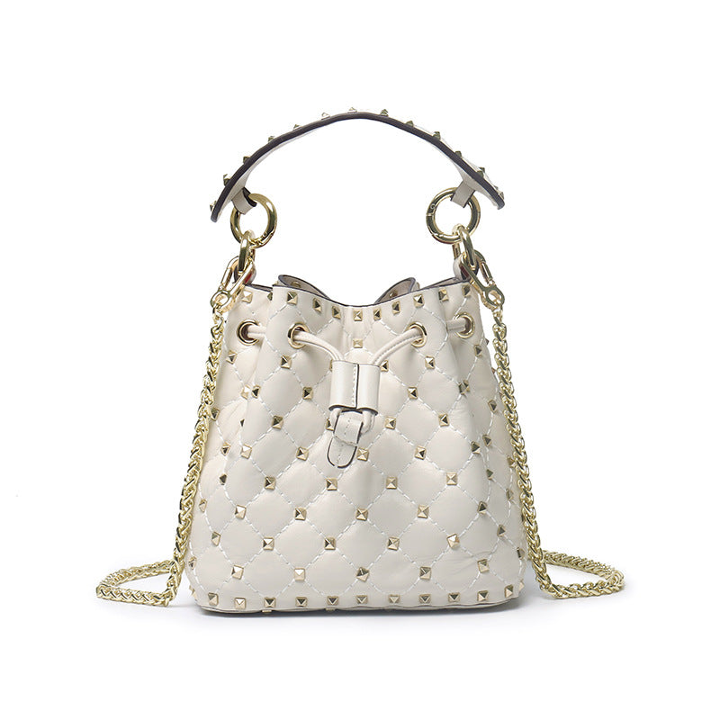 Leather Rivets Bucket Bag Diamond Chain