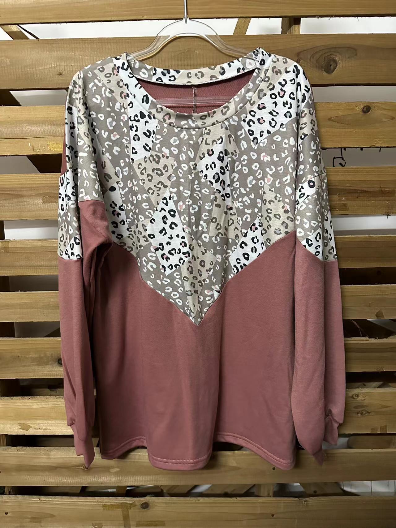Casual Loose European And American Autumn And Winter New Leopard Splicing Sweater