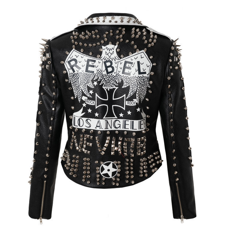 New Punk Rock Windmill Graffiti Leather Ladies Or Men's Jacket