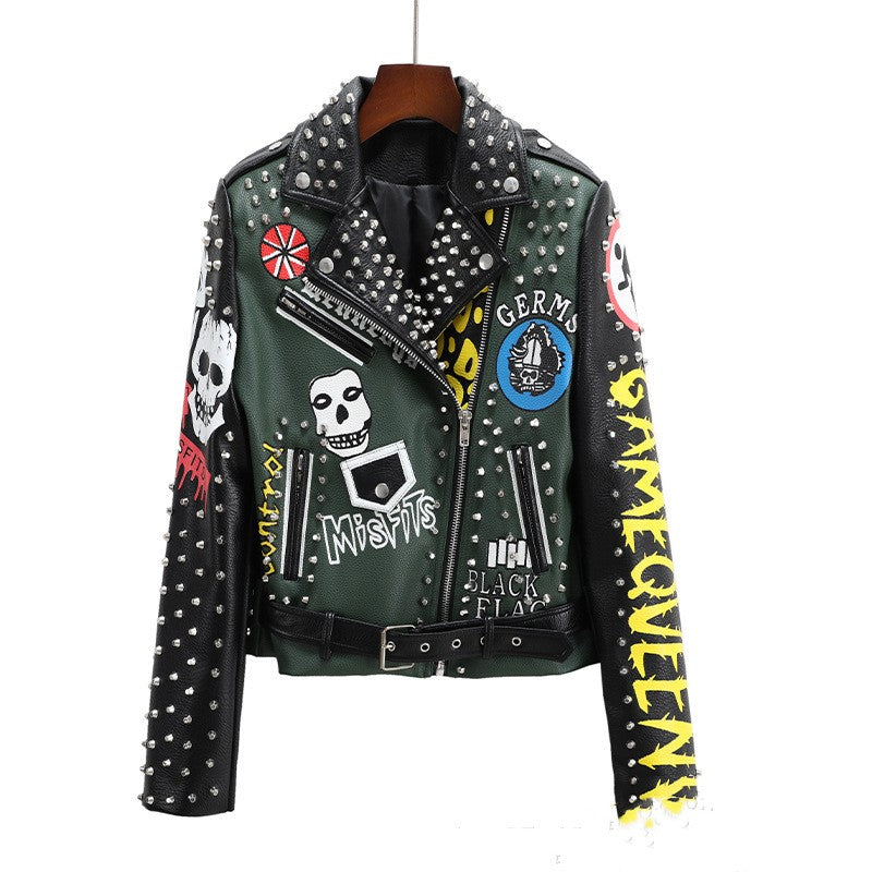 Ladies/Men's European/American Fashion, Floral Print, Short. Motorcycle Jacket.