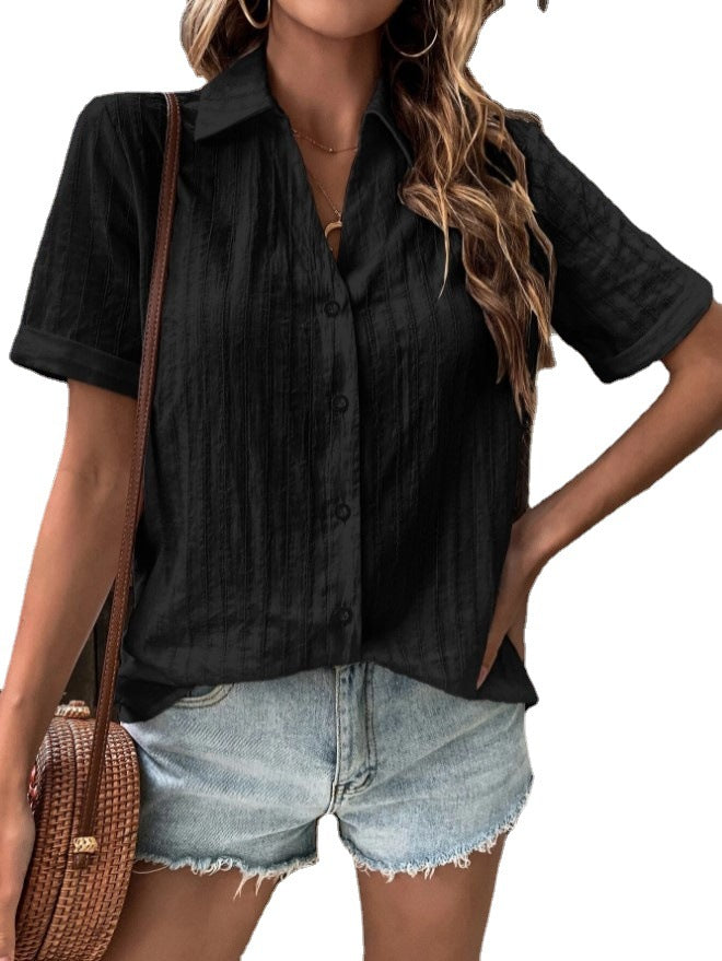 Women's Fashion Casual Button Front Corner Collar Shirt