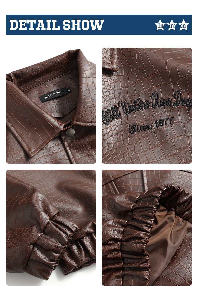 Ladies Leather Jacket Lapel Loose Retro Top