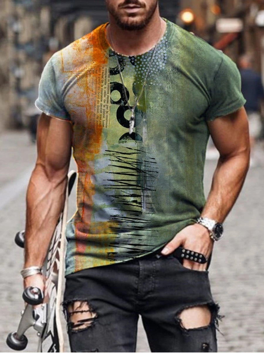 Mens Street Casual Trend Short-Sleeved T-Shirt