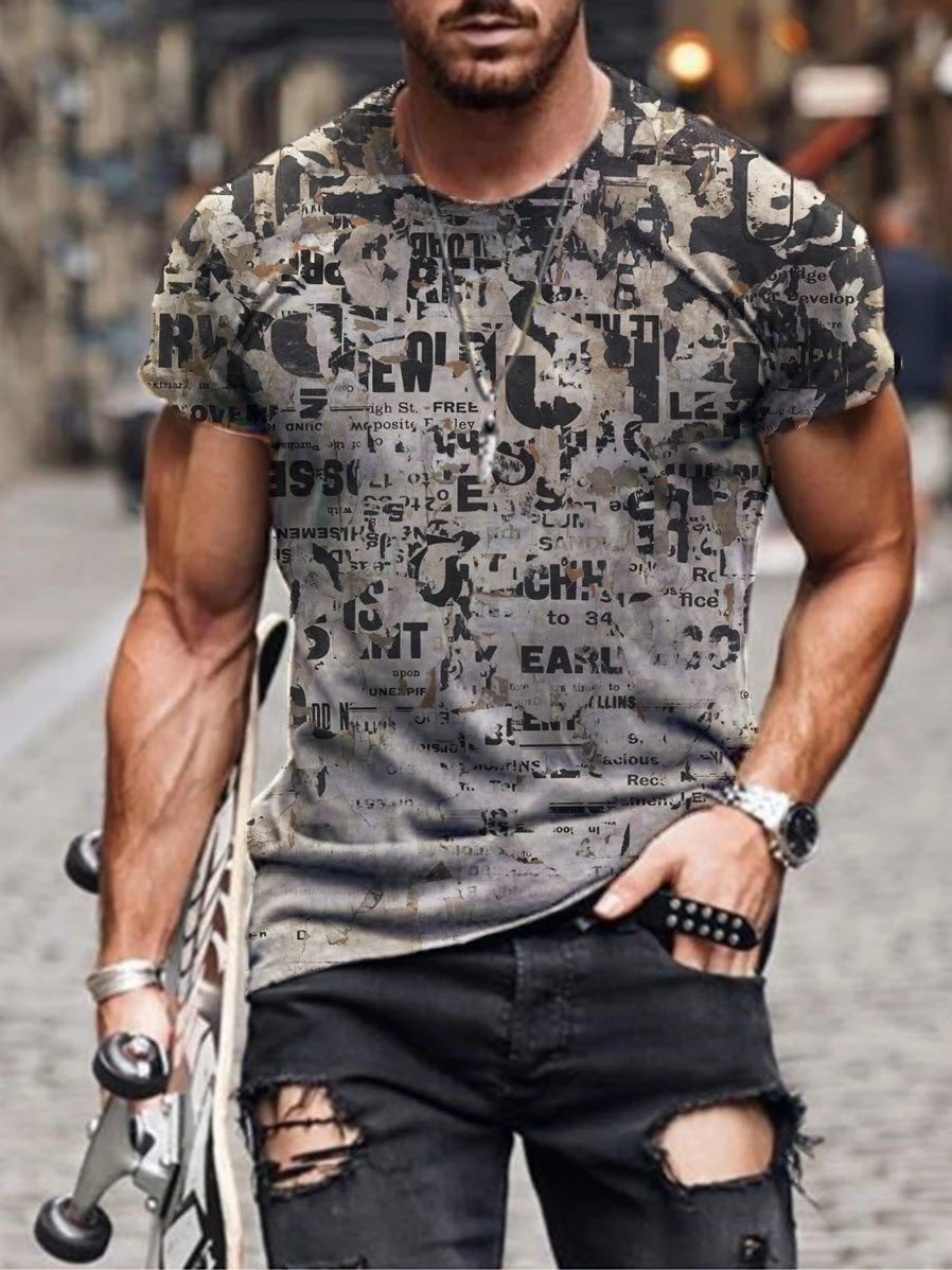 Mens Street Casual Trend Short-Sleeved T-Shirt