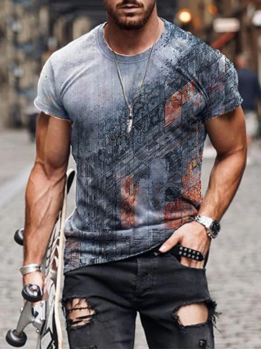 Mens Street Casual Trend Short-Sleeved T-Shirt