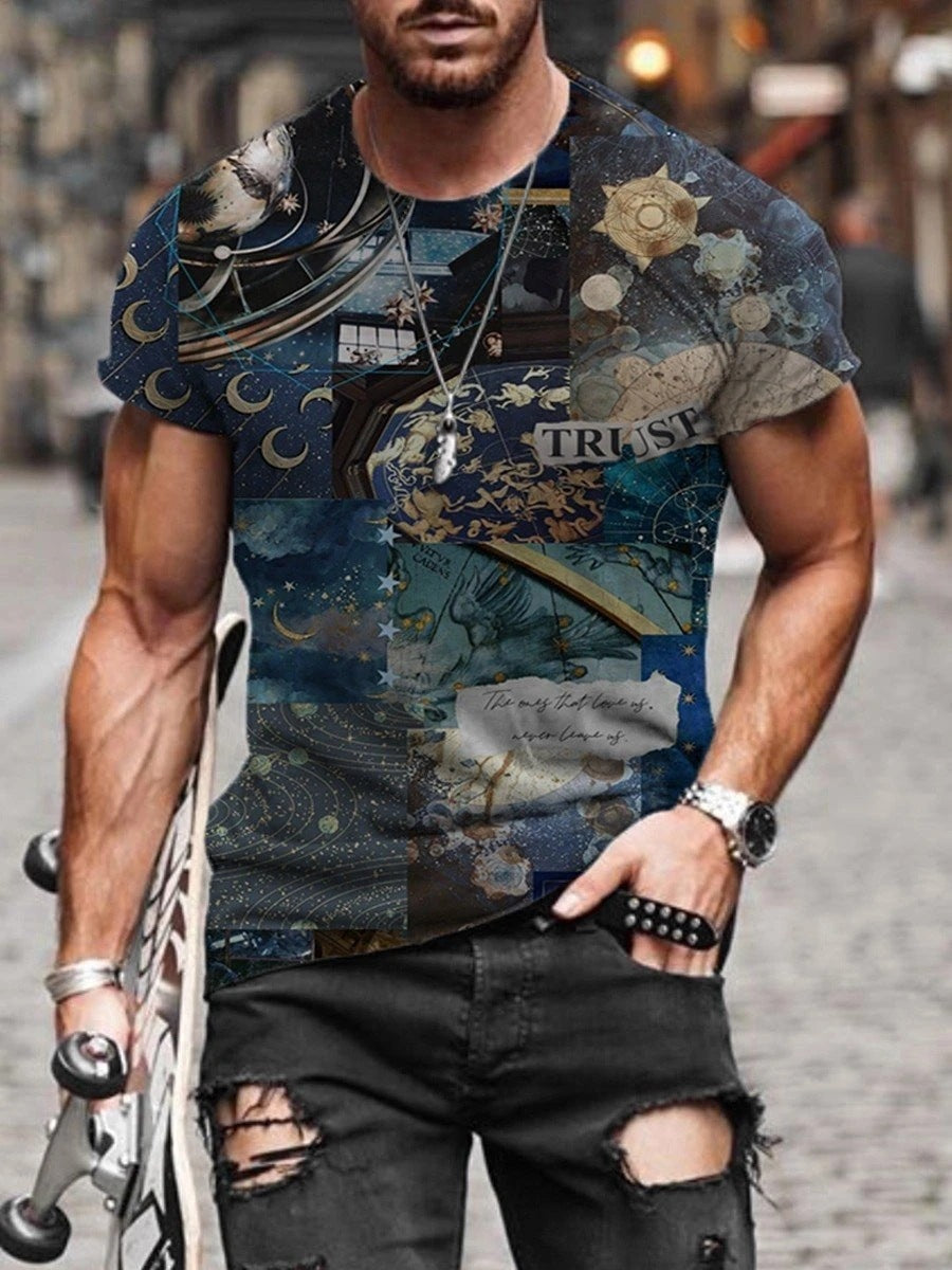 Mens Street Casual Trend Short-Sleeved T-Shirt