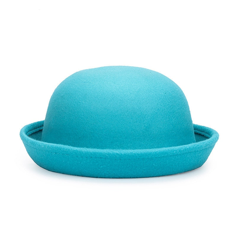 Trendy Women Girl Dome Top Cap Solid Color Cotton Polyester Fedora Hats Children Bowler Hat Casual Parent-child Fedoras Cap