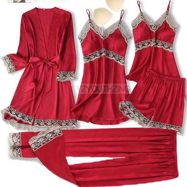 Women's Nightwear, 5 Piece Satin Robe Suit.