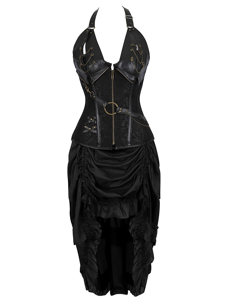 Steampunk Corset Dress Vintage skirt Goddess Costume High Low Ruffle Party Pirate Skirts Lolita Medieval Victorian 3-piece Set