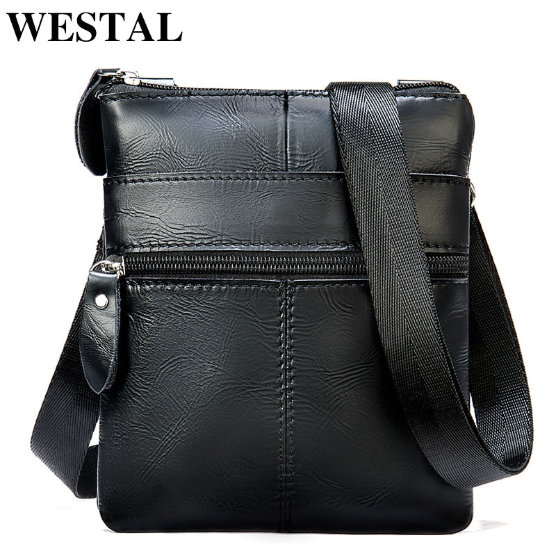 WESTAL Men's Shoulder Bag for Phone Genuine Leather Messenger Bags