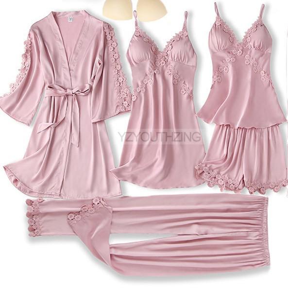 Women's Nightwear, 5 Piece Satin Robe Suit.