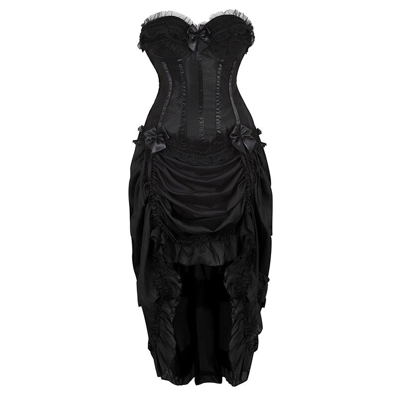 Steampunk Corset Dress Vintage skirt Goddess Costume High Low Ruffle Party Pirate Skirts Lolita Medieval Victorian 3-piece Set
