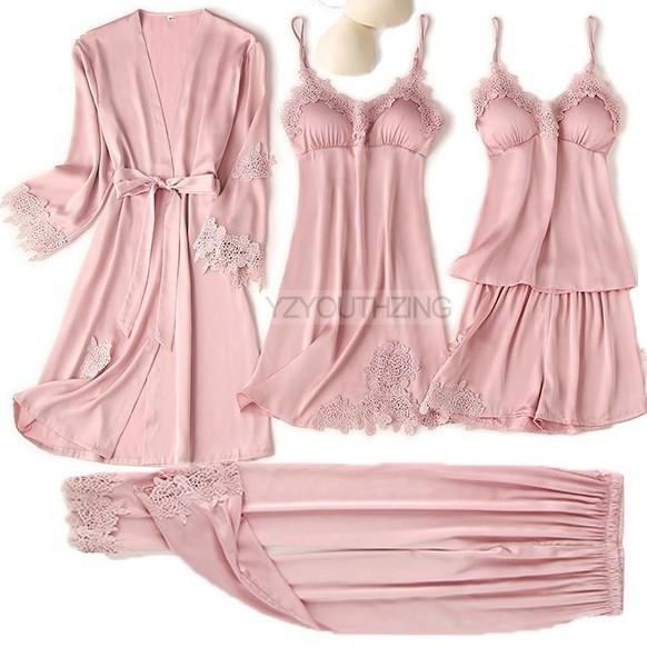 Women's Nightwear, 5 Piece Satin Robe Suit.