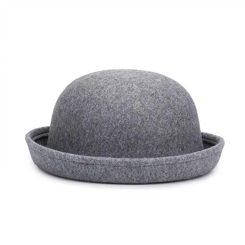 Trendy Women Girl Dome Top Cap Solid Color Cotton Polyester Fedora Hats Children Bowler Hat Casual Parent-child Fedoras Cap
