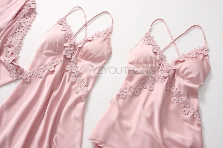 Women's Nightwear, 5 Piece Satin Robe Suit.