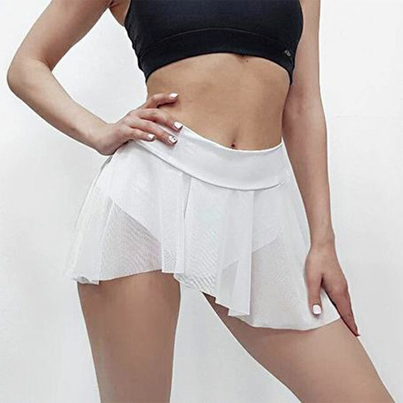 Summer Shorts Womens Fitness Sexy Veil Skirt Girls Gym Short Dance Skirt Shorts Solid Color Pantskirt Anti-emptied Shorts 2021
