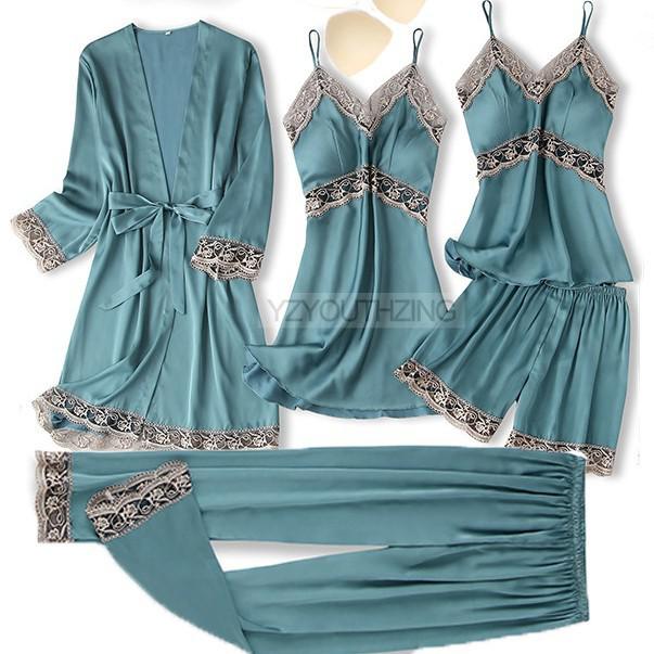 Women's Nightwear, 5 Piece Satin Robe Suit.