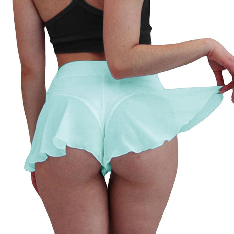 Summer Shorts Womens Fitness Sexy Veil Skirt Girls Gym Short Dance Skirt Shorts Solid Color Pantskirt Anti-emptied Shorts 2021