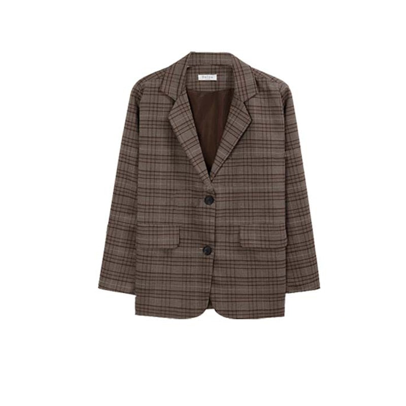 Ladies Plaid Blazer Set Single-breasted Jacket Skirt 2 Pieces Skirt Suit.