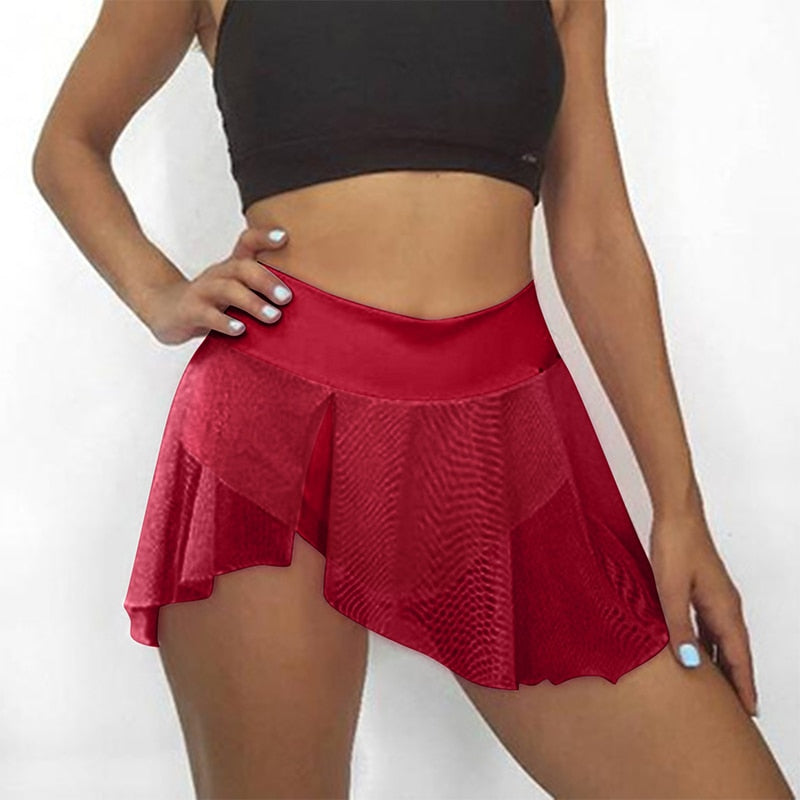 Summer Shorts Womens Fitness Sexy Veil Skirt Girls Gym Short Dance Skirt Shorts Solid Color Pantskirt Anti-emptied Shorts 2021