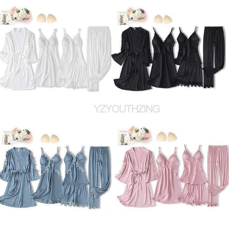 Women's Nightwear, 5 Piece Satin Robe Suit.