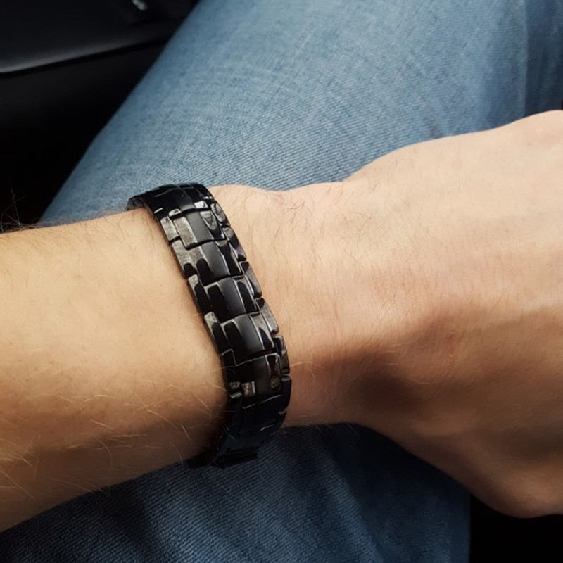 Vinterly Black Bracelet Men Hand Chain Link Energy Health Germanium Magnetic Bracelets Men Stainless Steel Jewelry Women Men