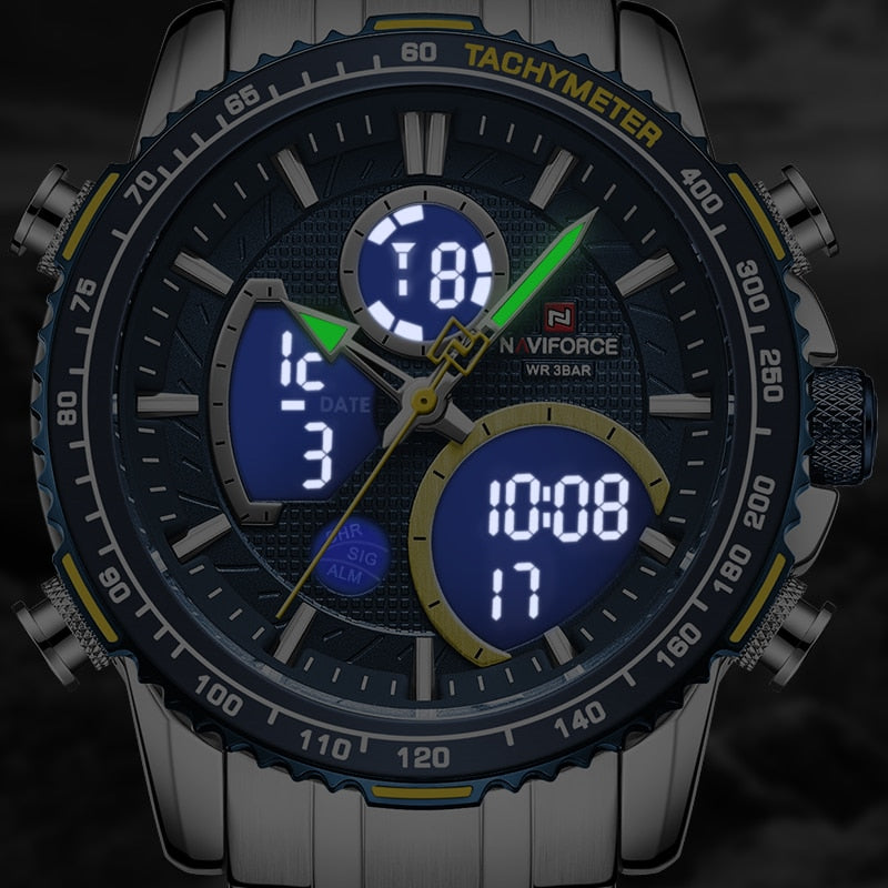 NAVIFORCE Men Watch Luxury Brand Sport Watch For Men Digital Chronograph Quartz Wristwatch Military Waterproof Steel Band Clock