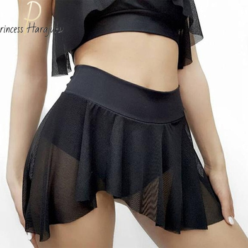 Summer Shorts Womens Fitness Sexy Veil Skirt Girls Gym Short Dance Skirt Shorts Solid Color Pantskirt Anti-emptied Shorts 2021