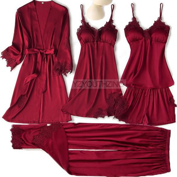 Women's Nightwear, 5 Piece Satin Robe Suit.