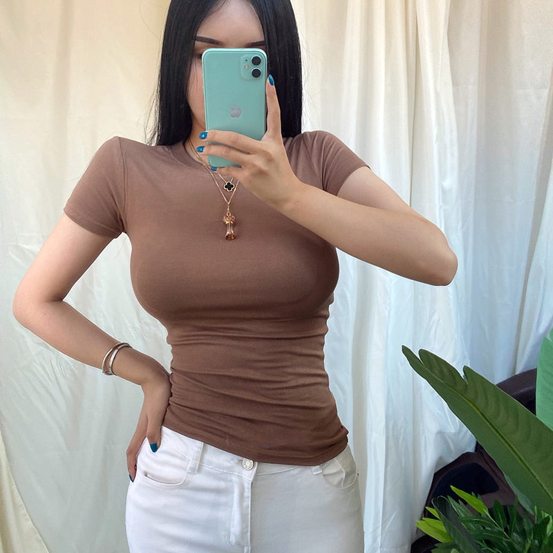 Women's short sleeve Slim t-shirts korean cotton