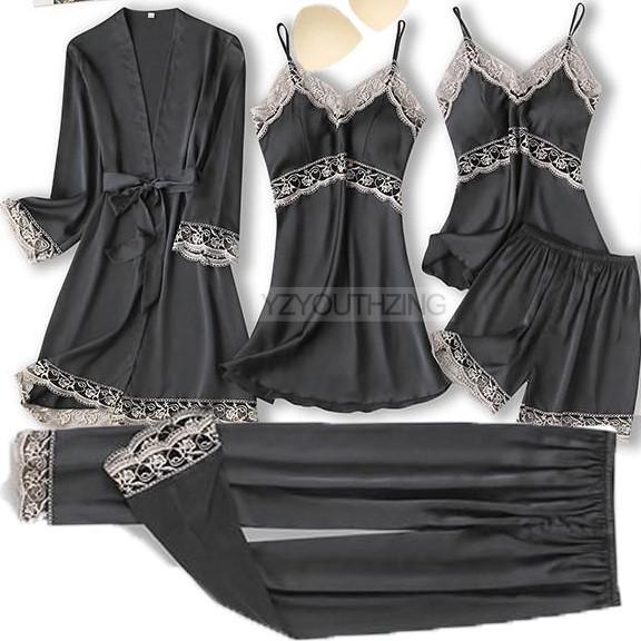 Women's Nightwear, 5 Piece Satin Robe Suit.