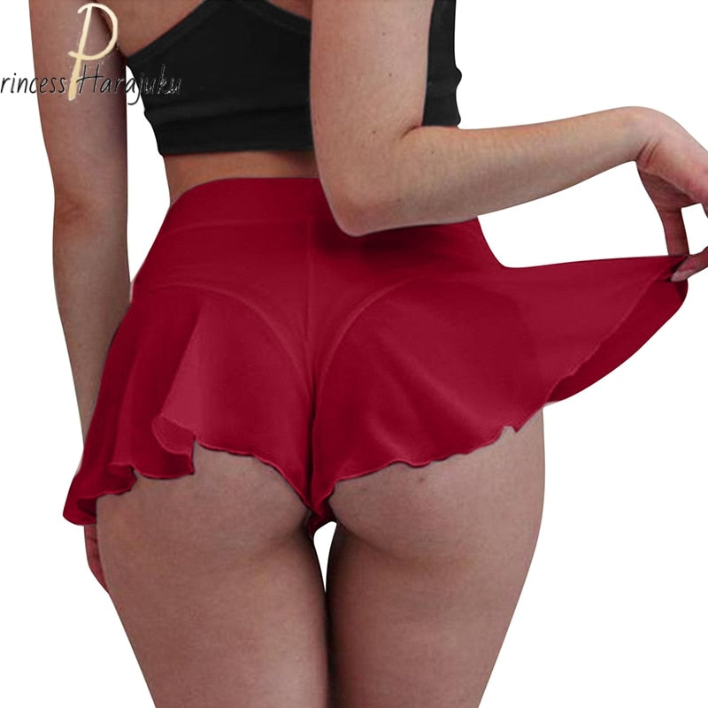 Summer Shorts Womens Fitness Sexy Veil Skirt Girls Gym Short Dance Skirt Shorts Solid Color Pantskirt Anti-emptied Shorts 2021