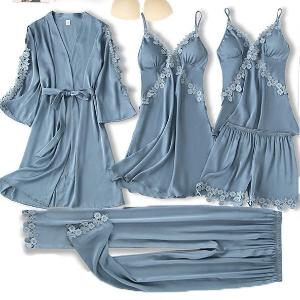 Women's Nightwear, 5 Piece Satin Robe Suit.