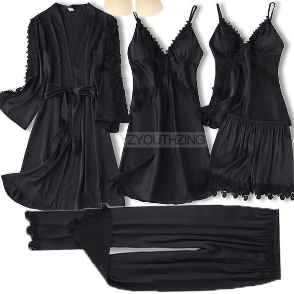 Women's Nightwear, 5 Piece Satin Robe Suit.