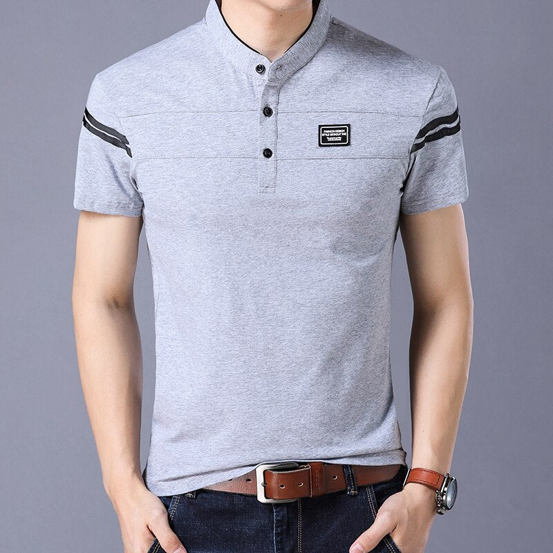 Liseaven Men's T Shirt 2018 Short Sleeve Mandarin Collar T-Shirt Tops & Tees Male Tshirts Men Clothing