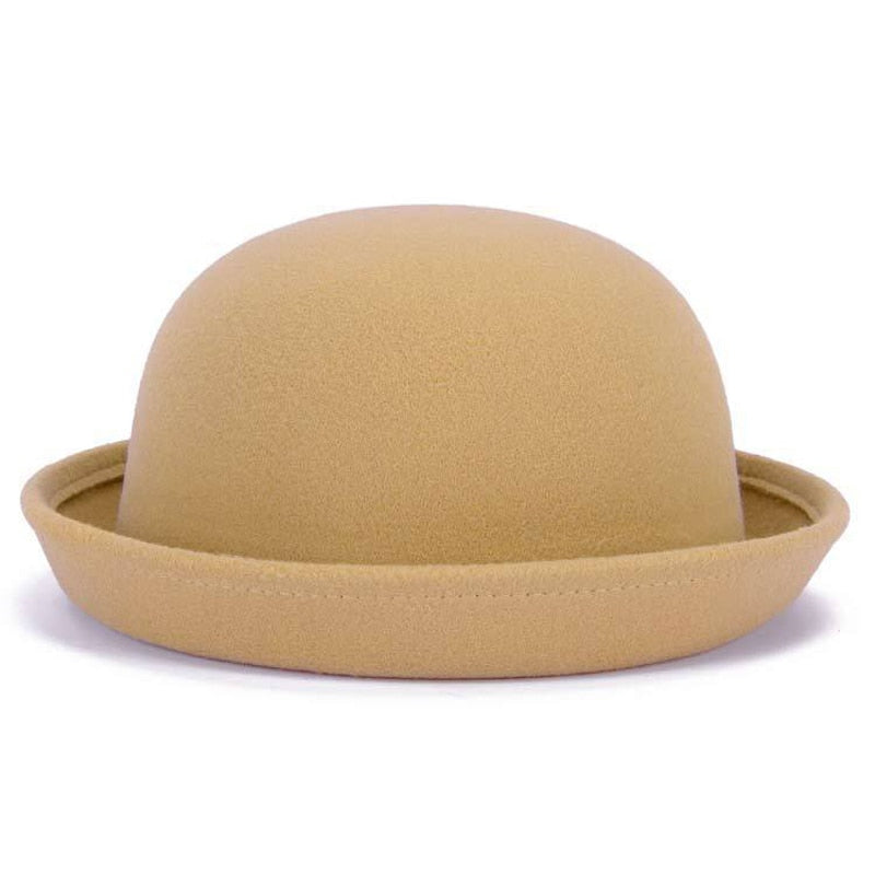 Trendy Women Girl Dome Top Cap Solid Color Cotton Polyester Fedora Hats Children Bowler Hat Casual Parent-child Fedoras Cap