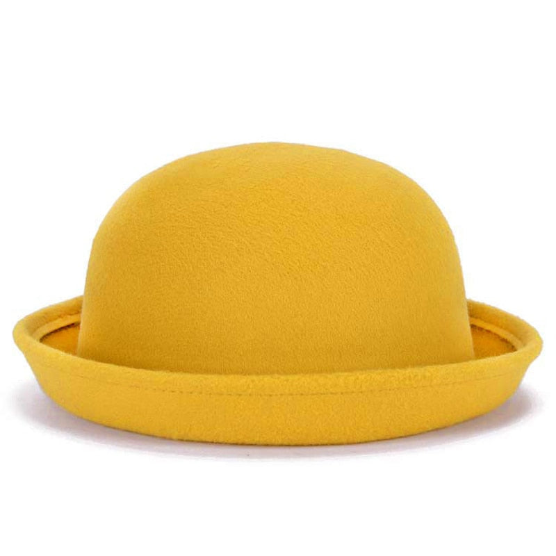 Trendy Women Girl Dome Top Cap Solid Color Cotton Polyester Fedora Hats Children Bowler Hat Casual Parent-child Fedoras Cap