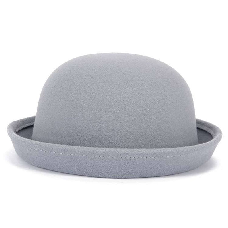 Trendy Women Girl Dome Top Cap Solid Color Cotton Polyester Fedora Hats Children Bowler Hat Casual Parent-child Fedoras Cap