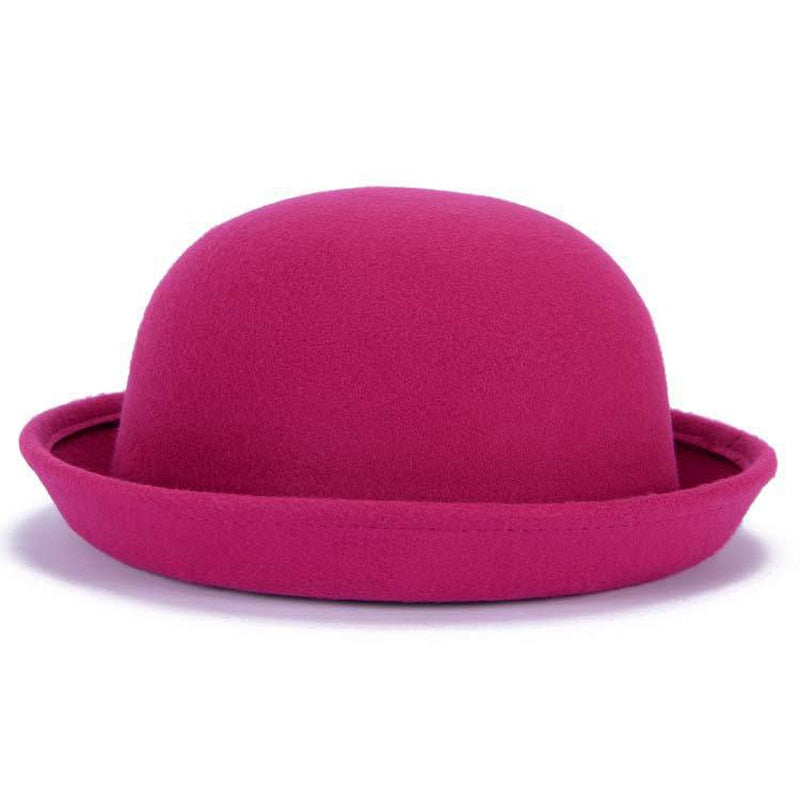 Trendy Women Girl Dome Top Cap Solid Color Cotton Polyester Fedora Hats Children Bowler Hat Casual Parent-child Fedoras Cap
