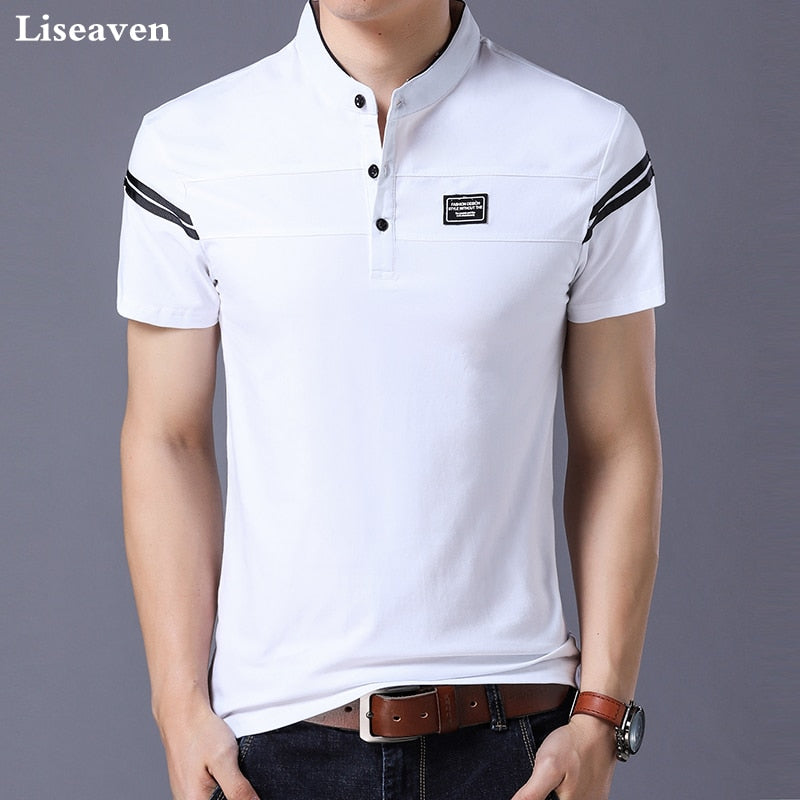 Liseaven Men's T Shirt 2018 Short Sleeve Mandarin Collar T-Shirt Tops & Tees Male Tshirts Men Clothing