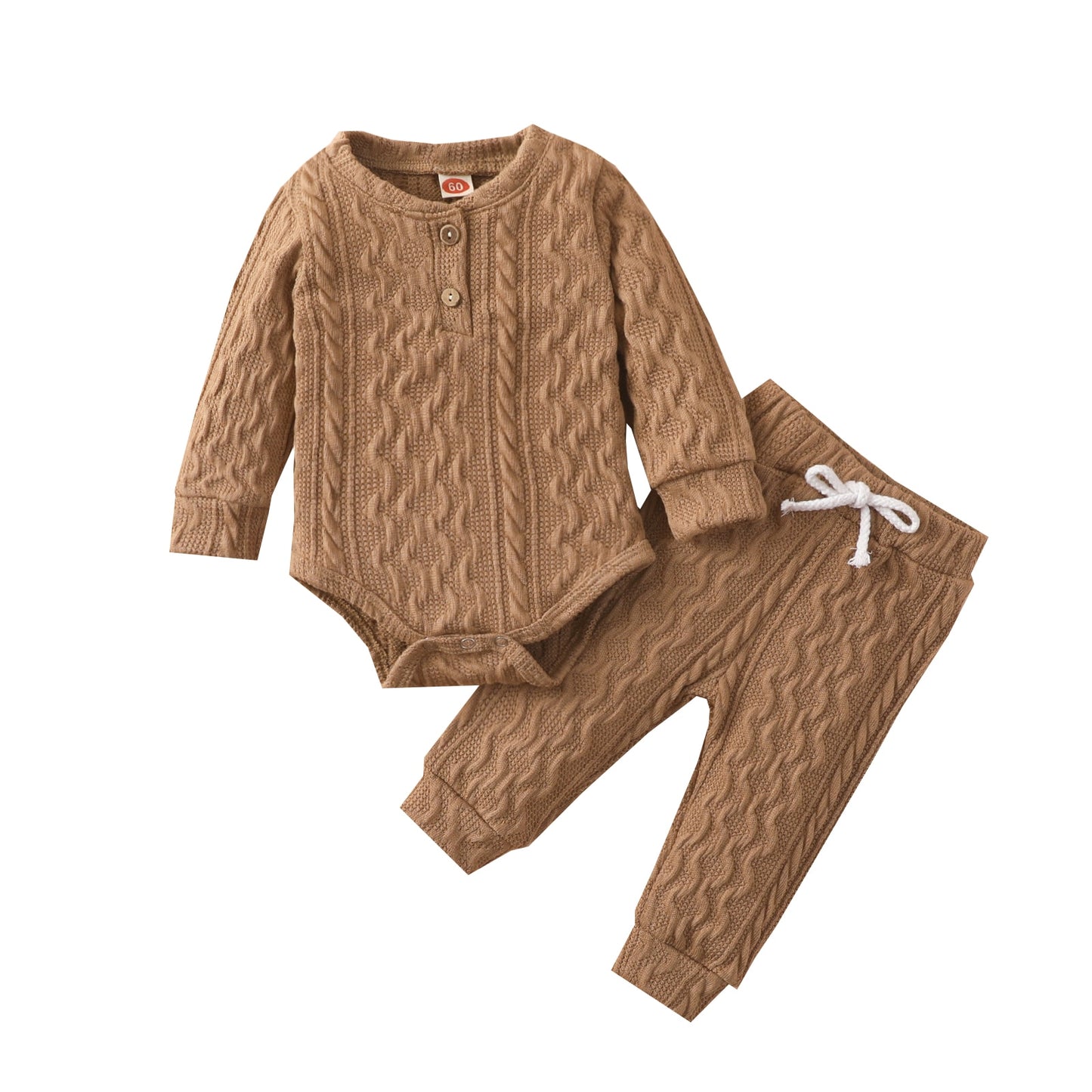 Lioraitiin 0-24M Baby Girl Romper Tops Pants Suit Newborn Infant Long Sleeve Round Neck Button Sweater Knitting Trousers