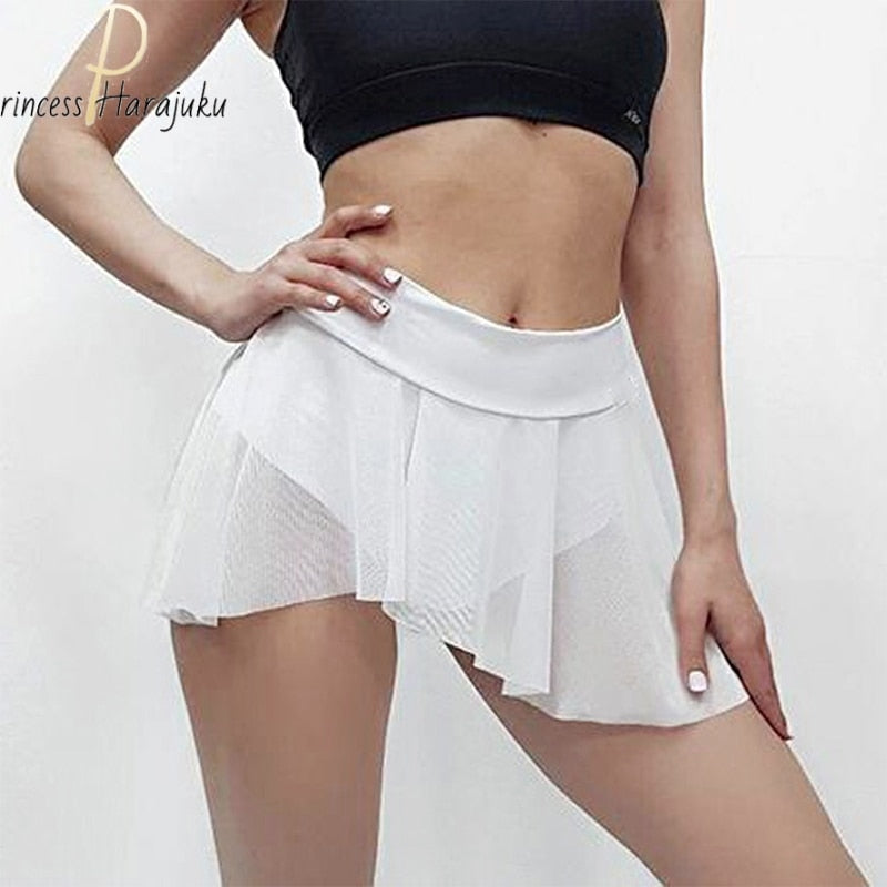 Summer Shorts Womens Fitness Sexy Veil Skirt Girls Gym Short Dance Skirt Shorts Solid Color Pantskirt Anti-emptied Shorts 2021