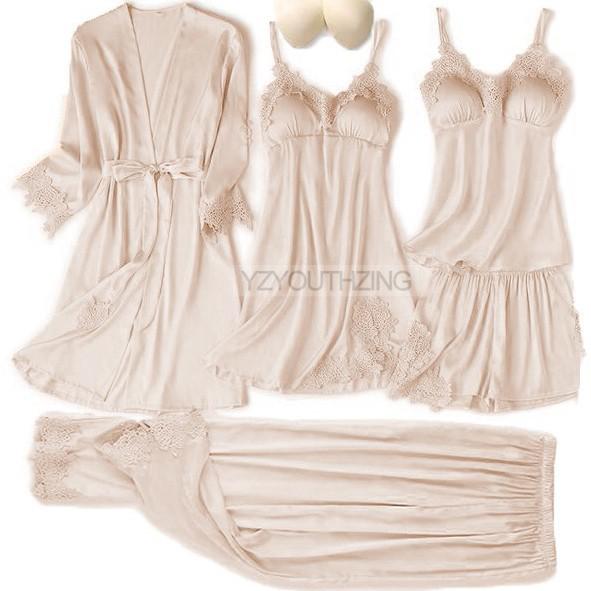 Women's Nightwear, 5 Piece Satin Robe Suit.