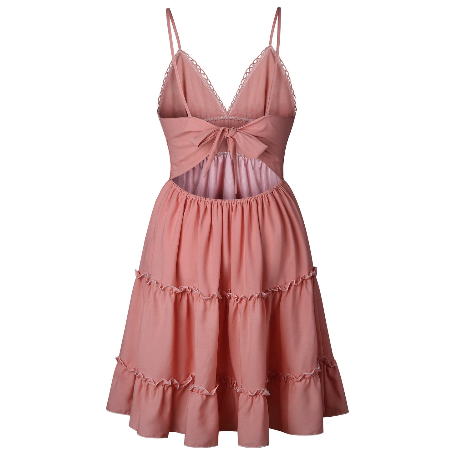 Ladies Summer White Lace Halter Dress. Sexy Backless Beach Fashion, Sleeveless Spaghetti Strap Casual Mini Sundress.