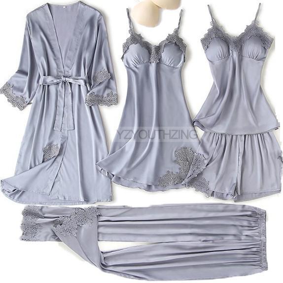 Women's Nightwear, 5 Piece Satin Robe Suit.