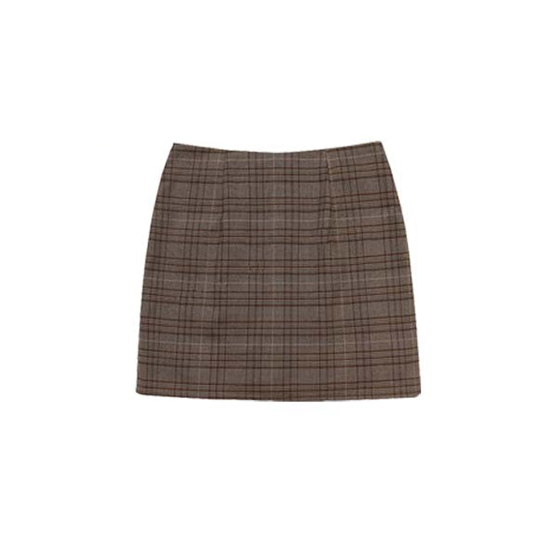 Ladies Plaid Blazer Set Single-breasted Jacket Skirt 2 Pieces Skirt Suit.