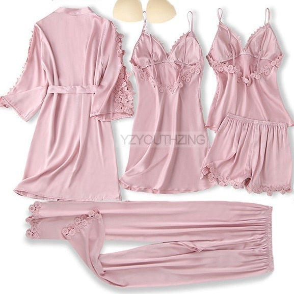 Women's Nightwear, 5 Piece Satin Robe Suit.