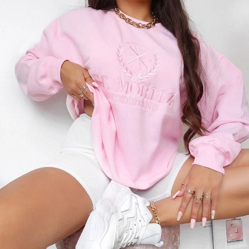 Ladies Embroidery Vintage American Oversized Sweatshirt