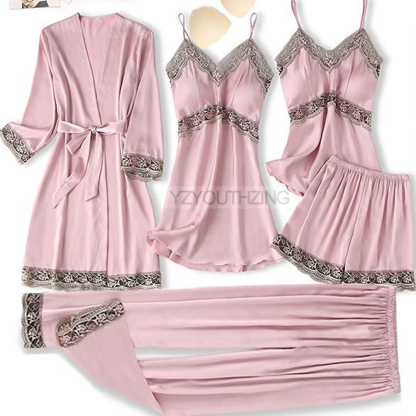 Women's Nightwear, 5 Piece Satin Robe Suit.